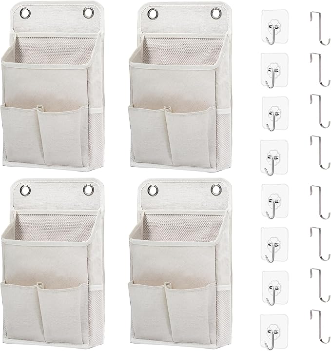 Hanging Basket for Organizing, Wall Organizer with Pockets and Over The Door Organizer，Can for Home, Closet, Office and Camper (4 White)