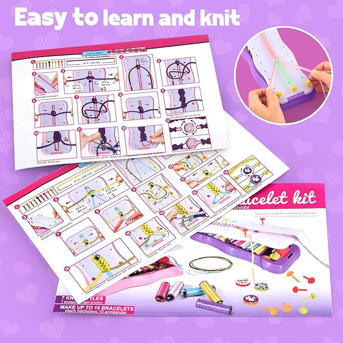 Friendship Bracelet Kit & Rubber Bracelet Making Kit for Teen Girl Gifts Trendy Stuff, 7 8 9 10 11 12+ Year Old Girl Birthday Gift, Popular String Maker Toys, DIY Travel Set Purple Bracelet Making Kit