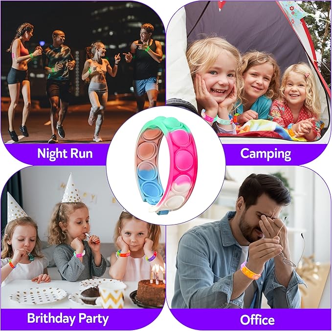 32 PCS Bracelets Glow in The Dark Pop it Fidget Toy, Rainbow Party Favors, Stress Relief Wristband Set, Push Bubbles Sensory Autistic Pack Kids Ages 5 8 12 Adult Student Gift