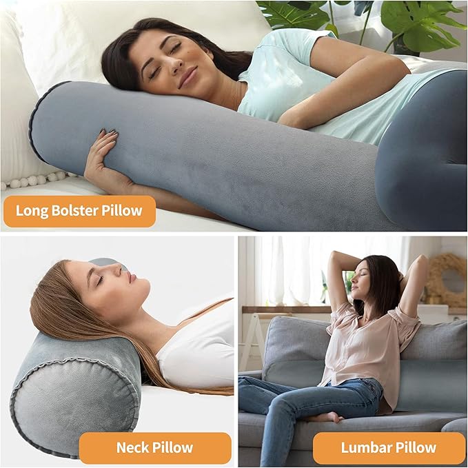 EULANT Inflatable Body Pillow for Adults,47inch Inflatable Travel Body Pillow for Sleep Long Hug Pillow Bolster Pillow for Sleeping,Back(Gray)