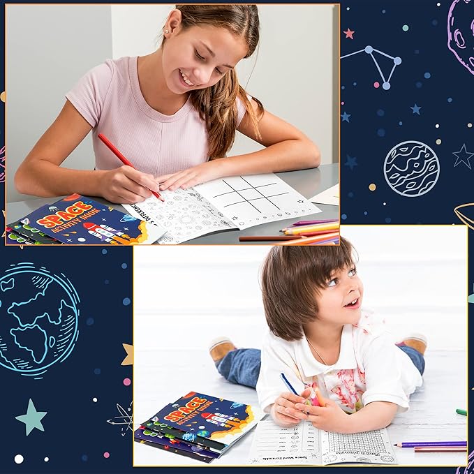 24Pcs Space Activity Books for Kids Space Theme Mini Games Coloring Book Set Bulk Mazes Word Search Word Scramble Games for Birthday Party Goodie Bags Stuffers Classroom Back to School Favors Supplies