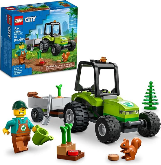 LEGO City Park Tractor 60390, Toy with Trailer for Kids Ages 5 Plus, Farm Vehicle Construction Set with Animal Figures and Gardener Minifigure, Gift Idea