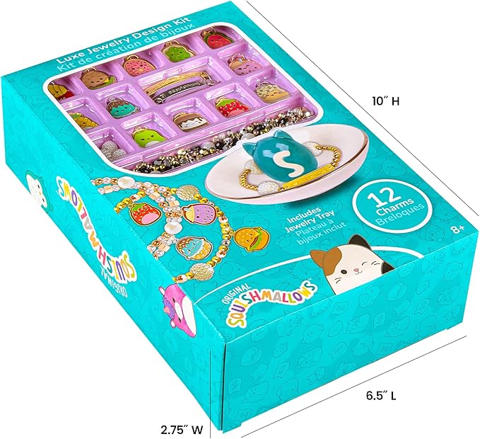 Fashion Angels Squishmallows Luxe Jewelry Design Kit, Includes Assortment of Beads, Charms & More, Makes 12+ Projects, Squishmallows Character Jewelry for Kids, Teen Girls & Boys