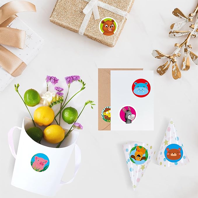 1800 PCS Round Animal Stickers, 36 Designs Adorable Cartoon Teacher Reward Encouragement Stickers for Kids, Party Decoration Sticker for School Classroom Home with Perforation Line(1” Each, 3 Rolls)