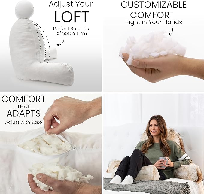 Husband Pillow Medium Rare Baby Coyote Fabulous Faux Fur Backrest, Two-Tone Reversible Double Sided Reading & Bed Rest Pillow with Arms & Neck Roll Adjustable Memory Foam - Sit Up Extremely Comfy