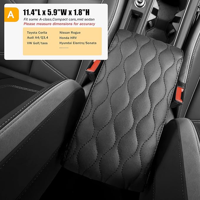 POKSRI Car Center Console Cover/pad PU Leather,Universal Armrest mat, Adjust Driving Posture Cushion,Protector Box,Memory Foam,Relieves Shoulder/arm Fatigue,Boosting Driving Safety