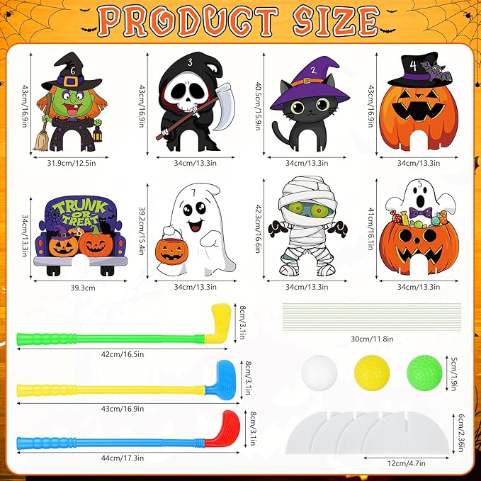8Pcs Halloween Mini Golf Game Set, Halloween Yard Sign Games for Kids Party, Mini Golf Toy Game Include Clubs Balls Yard Sign Holes for Halloween Party Teens Golf Yard Lawn Indoor Outdoor Decorations