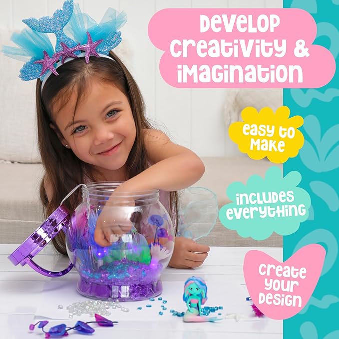 Amitié Lane Girls Mermaid Toys - DIY Light Up Terrarium Kit for Kids - Mermaid Gifts for Girls 5-7, Little Girl Gifts, Crafts for Girls - Birthday Gift for 5 Year Old Girl