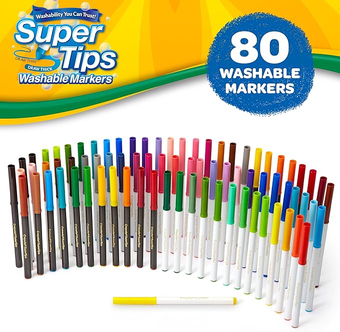 Crayola Supertips Washable Markers (80ct), Bulk Teacher Supplies for Classrooms, Kids Markers for Back to School, Ages 3+ [Amazon Exclusive]