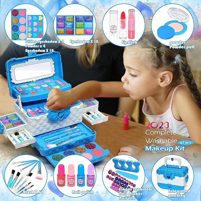 Kids Makeup Kit Girls Toys - Toys for Girls, Washable Make Up for Girls Princess, Non ToxicToddlers Pretend Cosmetic Kits,Age3-12 Year Old Birthday Gift