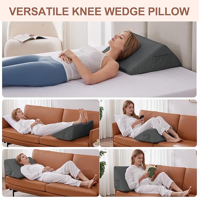 Bedluxe Knee Wedge Pillow - Memory Foam Leg Support for Sleeping, Post Surgery Triangle Pillow Wedge, Leg Elevation, Knees Hip Back Pain Relief (23.6 x 26 x 10, Extra Large, Black)