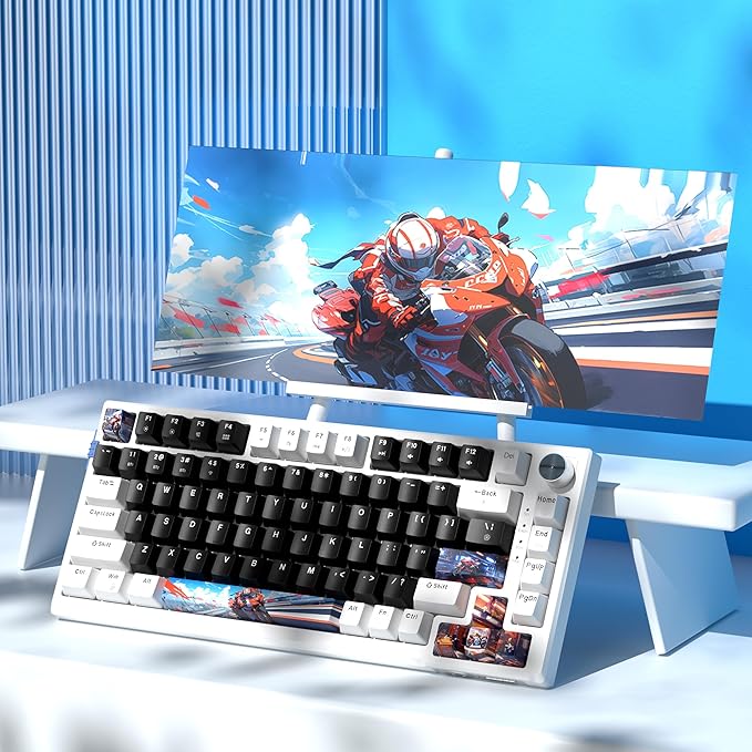 MageGee SKY81 75% Wireless Gasket Mechanical Gaming Keyboard, Hot Swappable RGB Custom Creamy Keyboard w/ 5-Layer Padding, BT/2.4G/USB-C, Knob Control, NKRO for Win/Mac (Mecha, Blue Whale Switch)
