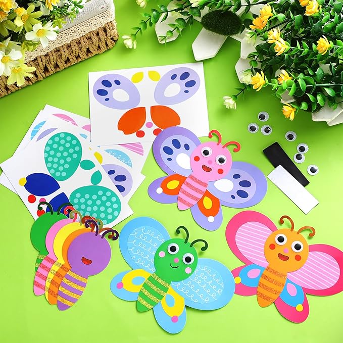 24 Set Butterfly Crafts for Kids Butterfly Paper Magnet Craft Kit with Eyes Make Your Own Spring Summer Crafts for Festival Gifts Rewards Arts Projects Butterfly Party Favors School Games