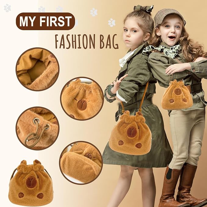 Capybara Plush Gifts for Girls 4 5 6 7 8 9 10+ Years Old, Kids Cute Capybara Toys with Stuffed Animal/Keychain/Bag/Bath Towel/Hair Pins/Bracelet/Headband, Christmas Birthday Plush Toys Set