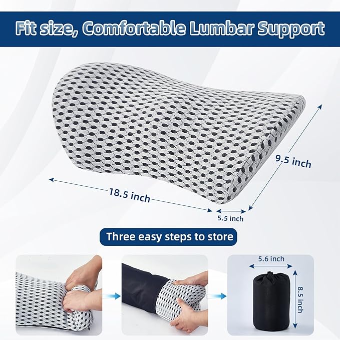 Lumbar Pillow, Memory Foam Lumbar Support Pillow for Office Chair and Car Seat, Ergonomic Streamline Back Pillow for Lower Back Pain Relief, Back Support Pillow for Sitting, Driving, Traveling