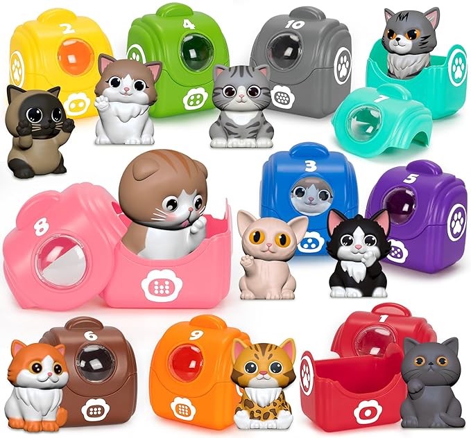 Learning Toys for 1 2 3 Year Old Boys Girls, 20 Pcs Cat Toys for Toddlers 1-3, Kitten Finger Puppet Games, Counting Matching Sorting Motor Educational Playset, Gifts for Baby Toddlers Age 12-18 Months