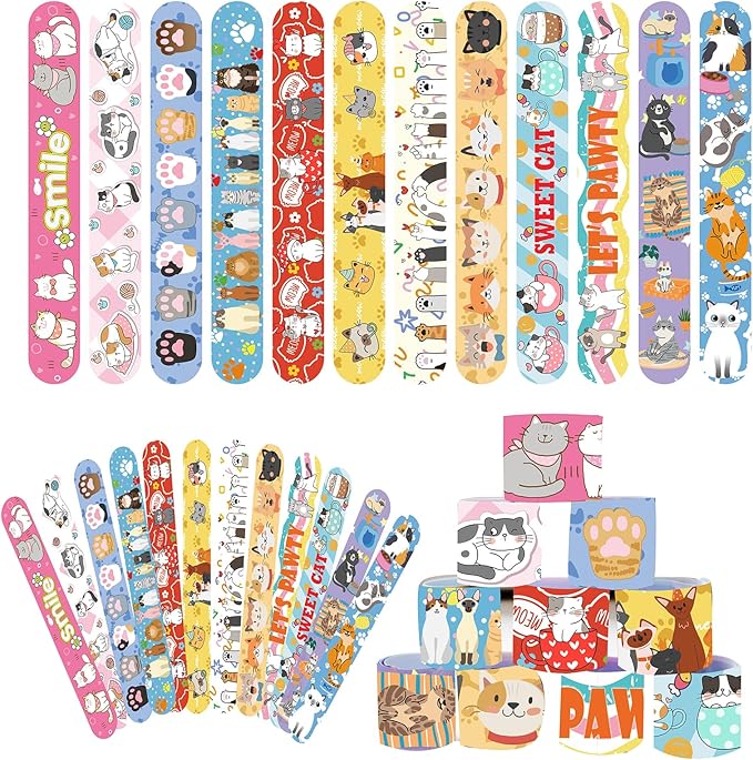 48 Pcs Slap Bracelets for Kids Holiday Party Favor Toys Slap Bracelets Bulk Cat and Dog Theme Snap Bracelet Birthday Party Supplies Classroom Prizes Wrist Bands Toddler Party Favors Christmas Easter Halloween Holiday Gifts