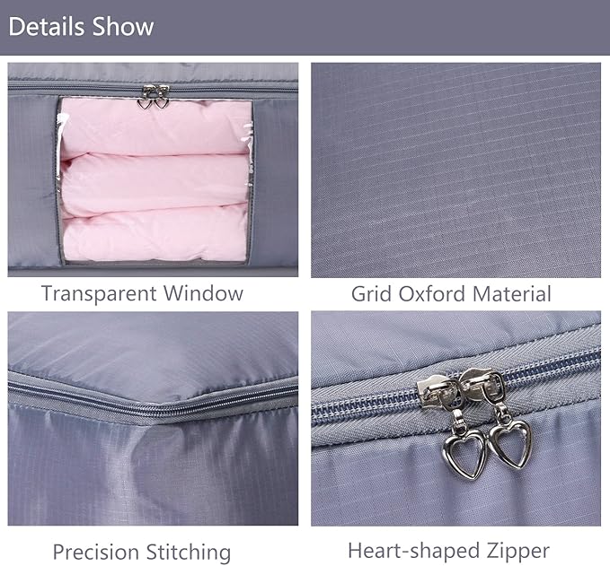 Comforter Storage Bags Containers,Pillow Beddings/Blanket Clothes Organizer Storage Containers With Zippers,Breathable and Moistureproof. (Grey 2pcs, L)