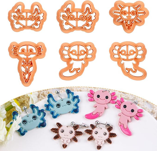 Puocaon Salamander Polymer Clay Cutters - 6 Pcs Axolotl Clay Cutters for Polymer Clay Earrings, Cute Axolotl Polymer Clay Jewelry Cutters, Animal Clay Jewelry Cutters for Earrings Making