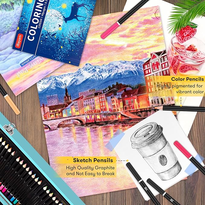 iBayam Arts and Crafts Gifts for Kids 6-14 Year Teens Boys Girls Christmas Gifts, 150-Pack Art Set Kits with 2 Sketch Pads, Coloring Book, 24 Colored Pencils, 24 Oil Pastels, 24 Watercolor, 60 Crayons