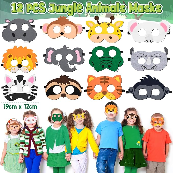 134 Jungle Safari Party Favors Animal Birthday Supplies Zoo Mask Silicone Bracelet Stamp Gift Box Bookmark DIY Sticker Keychain Kid Boy Girl Toy Gift Goodie Bag Stuffer Wild One Party Favors