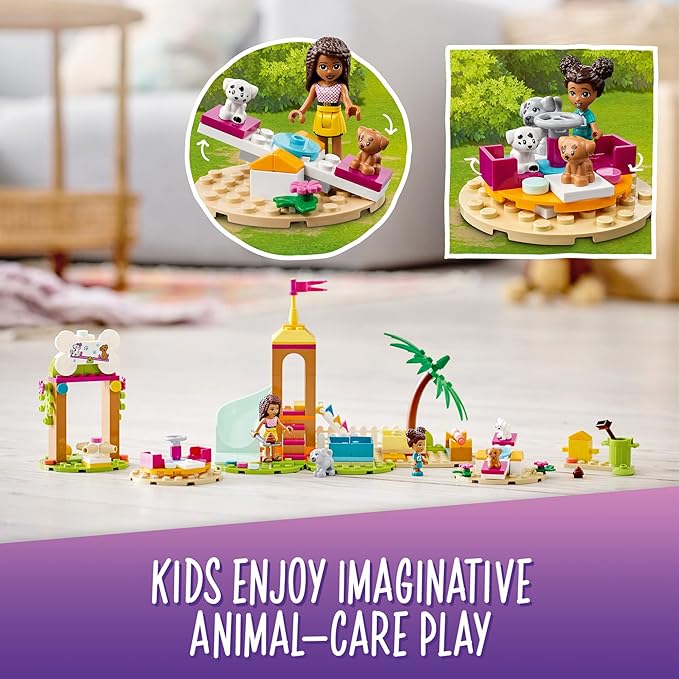 LEGO Friends Pet Playground 41698 Building Kit Designed to Grow Imaginations; Animal Playset Comes with Andrea and 3 Dog Toys; Creative Birthday Gift Idea for Kids Aged 5 and up (210 Pieces)