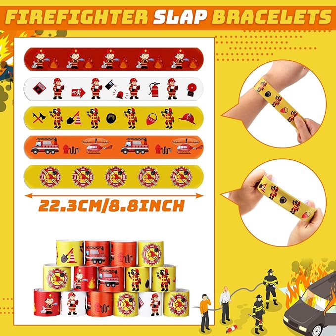 Lenwen 36 Pcs Fire Truck Slap Bracelets Firefighter Snap Bracelet Party Favors Firefighter Party Decorations Fire Truck Party Favors for Party Supplies Goodie Bag Fillers Gifts