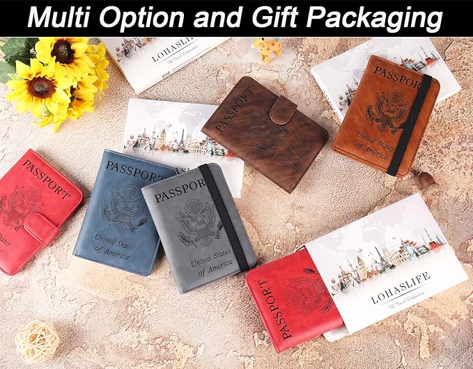 Airtag Passport Holder Cover Wallet Travel Essentials Leather Rfid Blocking Case Vacation Luggage Must Haves Travel Accessories for Men Women (117#Grey)