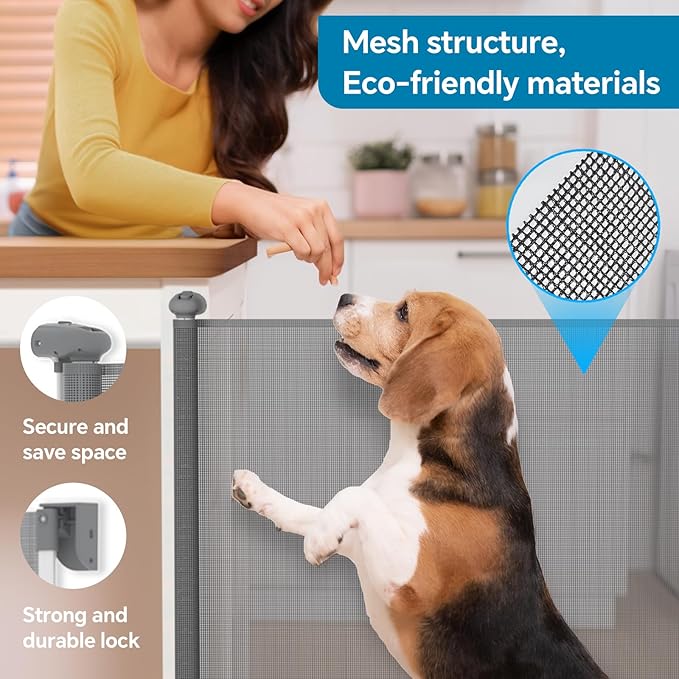 Bulubaky Extra Tall Safety Retractable Baby Gate Adjustable Wide Retractable Dog Gate Mesh Baby Gate Child Gate for Doorway, Hallway, Stair Gates for Kids or Pets (Grey, 42" Tall x 55" Wide)