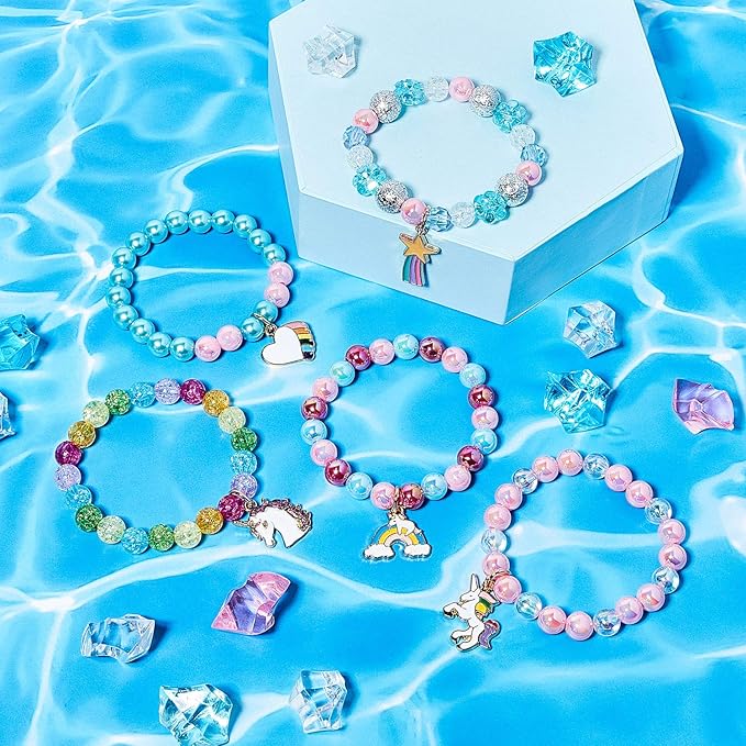 Hicarer 9 Pieces Unicorn Girls Bracelets for Toddler Little Girls Rainbow Bracelets Princess Colorful Cute Beaded Jewelry for Gift Goodie Bag Stuffers Birthday Party Favors(Bead Style)