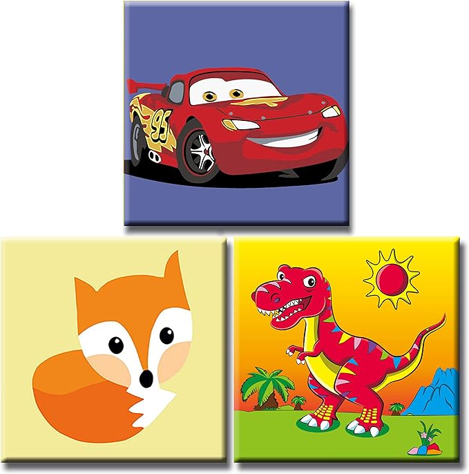 Hiolife 3 Pack Paint by Number Kits for Kids, 8X 8 inch Framed,Colorful Animals Oil Painting Kits for Girls and Boys, Painting Sets for Childrens,Home Wall Decor