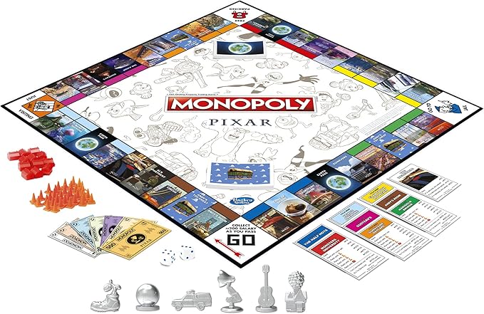 Hasbro Gaming Monopoly: Pixar Edition Board Game for Kids 8 and Up, Buy Locations from Disney and Pixar's Toy Story, The Incredibles, Up, Coco, Lightyear, and More (Amazon Exclusive)