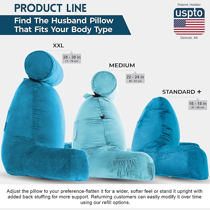 Husband Pillow Aspen Rodeo Blue, Reading Pillow Bed Rest Chair, Two-Sided Reversible Fabric, Large Lounge Cushion Adult Backrest with Arms, Comfy Back Support for Sit Sitting Up, Wash/Remove Cover