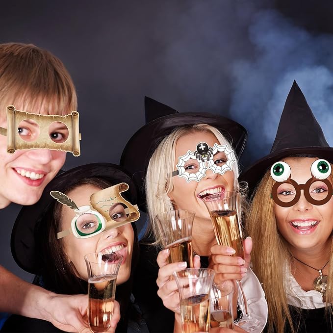 32 Pcs Halloween Wizard Party Decorations Paper Eyeglasses Wizard School Party Decoration Wizard Party Photo Prop Wizard Glasses Frame Costume Supplies for Halloween Birthday Party Favors