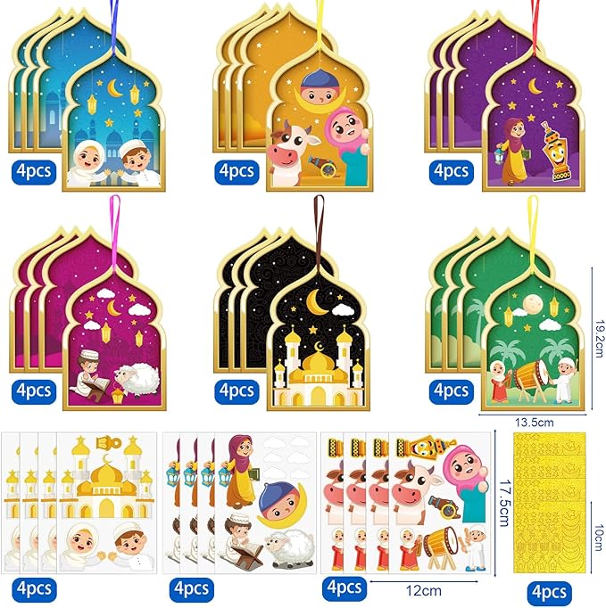 Fennoral 24 Pack Ramadan Crafts for Kids Make You Own Ramadan Foam Sticker Ornaments DIY Arts and Crafts for Kids Girls Boys Art Project Eid Mubarak Kareem Mosque Decoration