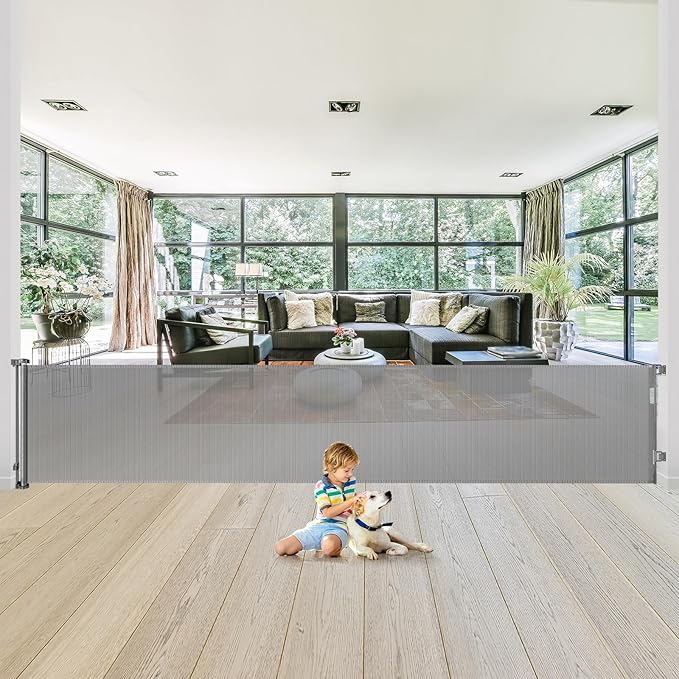 180 Inch Extra Wide Baby Gates for Large Openings Extra Long Retractable Dog Gate for Living Room, Kitchen, Dining Room, Bottom of Stairs, Doorway, Fireplace, Garage, Porch, Deck, Patio, Backyard