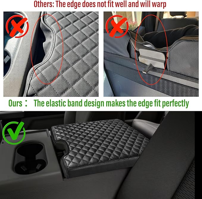 Center Console Cover for Ford F150 2015-2022, F250 F350 F450 F550 2017-2022, PU Leather Car Interior Accessories, Armrest Cover Middle Console Box Lid Protector Pad (40/20/40 Jump Seat Only), Black