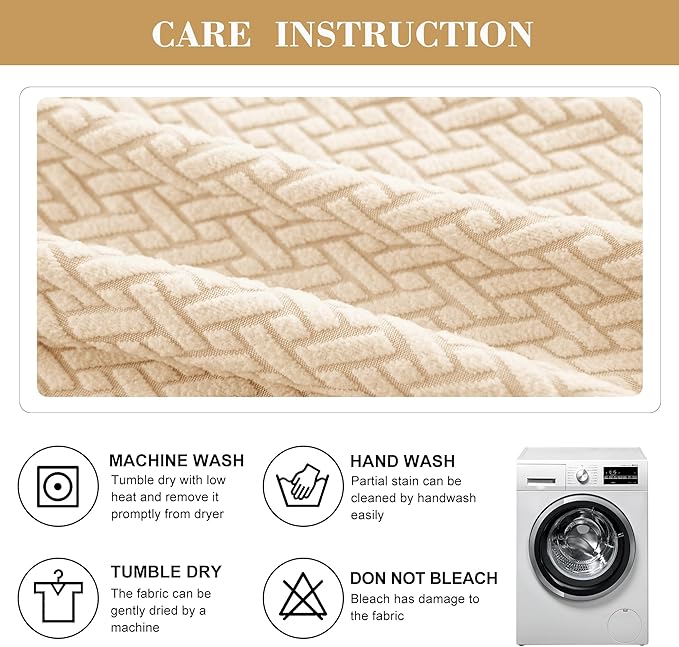 Jin Le 6 Pieces Recliner Cover Stretch Recliner Chair Cover - Reliner, Champagne 2 Seater Recliner Couch Covers Sofa Covers Jacquard Soft Furniture Protector with Elastic Bottom and Ties for Kids/Pets