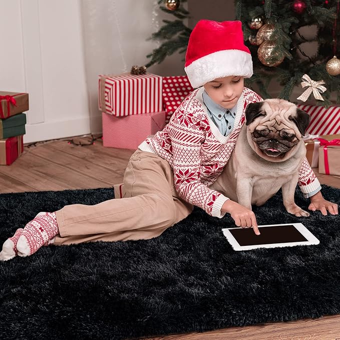 Noahas Ultra Soft Fluffy Bedroom Rugs Kids Room Carpet Modern Shaggy Area Rugs Home Decor 2.6' X 5.3', Black