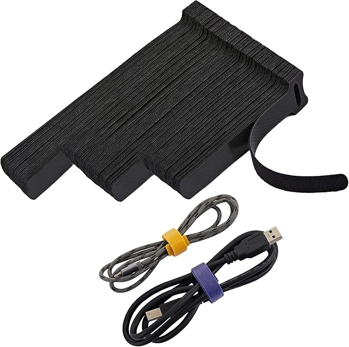 NBTORCH 150 PCS Reusable Cable Ties with Hook and Loop, Multi-purpose Adjustable Cable Management Wire Ties Cable Straps for Organizing Home, Office and Data Centers (Black, 4"-6"-8")
