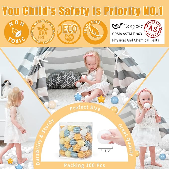 GOGOSO Ball Pit Balls,Plastics Balls for Ball Pit, Stars Hearts Shape for PastelBall for Toddlers Kids