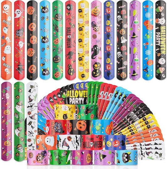 48Pcs Holiday Bracelets Party Favors for Kids Slap Bracelets Holiday Bag Stuffers Treats Non Candy Holiday Goodie Bag Fillers Stuffers Snap Bracelet Party Supplies, PVC Polyvinyl Chloride
