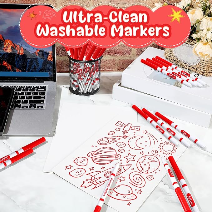 Janlaugh 48 Pcs Line Washable Markers Bulk Red Fine Tip Markers Set Coloring Markers for Kids Thin Washable Markers Red Tips Markers for Art School Supplies, Back to School Supplies, Ages 6+
