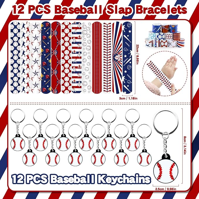 122Pcs Baseball Party Favors Baseball Goodie Bags Favors with Stress Ball Keychain Tattoo Sticker Silicone Bracelet for Baseball Themed Birthday Party Supplies