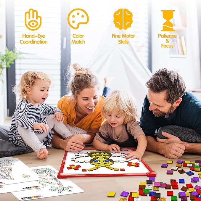 GLEEHAPY Learning Resources Educational STEM Toy,Mosaic Magnetic Puzzle,300 Foam Building Blocks with 20 Patterns,Math Counting Activities, Montessori Sensory Art Kit Gift for Boy Girl Kids 4 5 6 7+