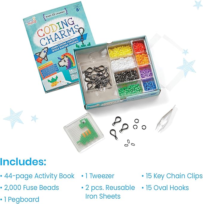 hand2mind Coding Charms, Coding for Kids 8-12, Fuse Bead Iron Craft Kit, Make Your Own Keychain, Coding Kits for Students, Computer Programming for Kids, STEM Activities, Educational Science Kits