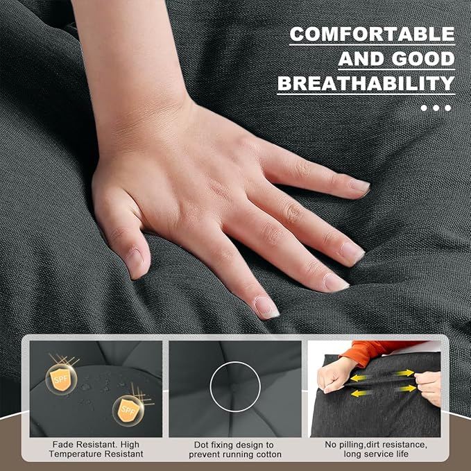 Bench Cushion 27 inches,Indoor/Outdoor Non-Slip Tufted Cushions, Premium Waterproof Linen, Soft Piano Sofa Cushions, Entryway Storage, Bay Window, High-Density Memory Foam(Black-27x12x4in)