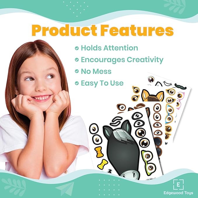 24 Make A Horse Sticker Sheets - Includes Brown, Black, & White/Grey Horses - Fun Craft Activity for Children - Perfect Party Favors for Horse, Petting Zoo & Barn Themed Birthday Parties