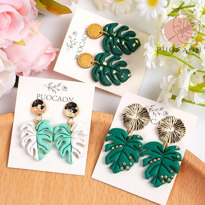 Puocaon Monstera Leaves Clay Cutters - 8 Pcs Clay Cutters for Polymer Clay Jewelry, Boho Monstera Clay Cutters for Earrings Making, Dangle Earring Cutters for Polymer Clay, Plant Shape Clay Cutters