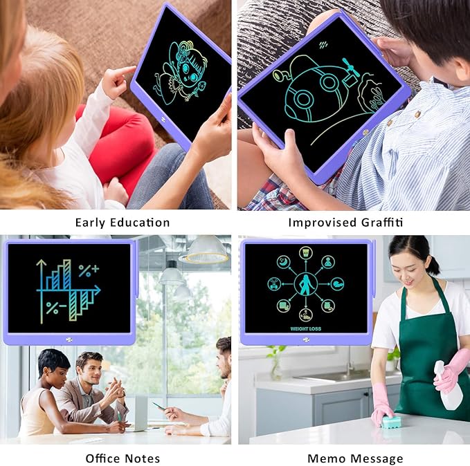 FLUESTON LCD Writing Tablet, Doodle Board Toys Gifts for 3-8 Year Old Girls Boys, 12 Inch Colorful Electronic Board Drawing Pad for Kids, Christmas Gifts for Toddler Educational Learning Travel,Purple